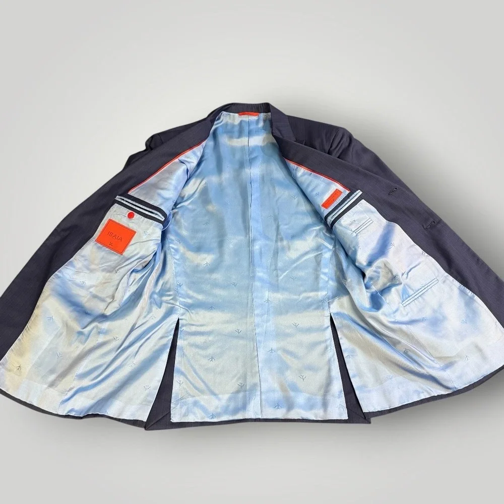 Isaia Napoli Men Blue Pinstripe 160's Aquaspider Wool‎ Suit 52 IT 42 US 8R